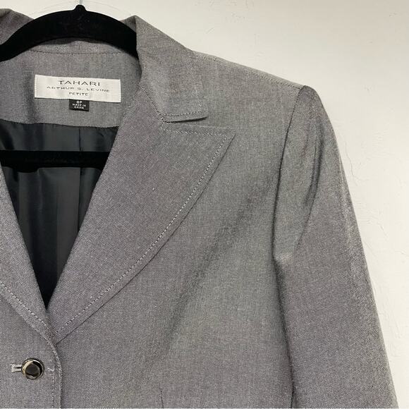 Tahari ASL Grey Fitted Three Button Blazer Jacket Womens 8P Dark Academia - Picture 5 of 7